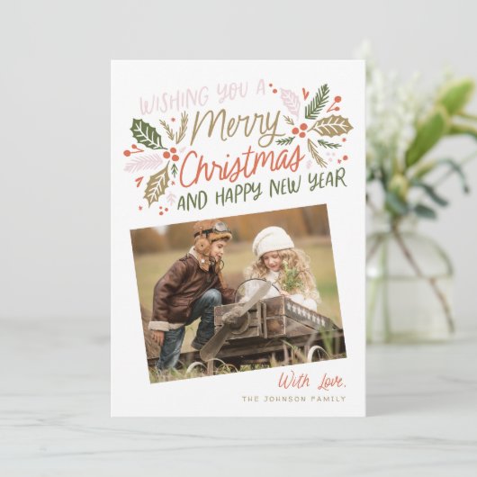 Holly Tilted Snapshot met Kerstmis Feestdagenkaart (Staand voorkant)