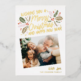 Holly Tilted Snapshot met kerstmis Gold Folie Feestdagenkaart
