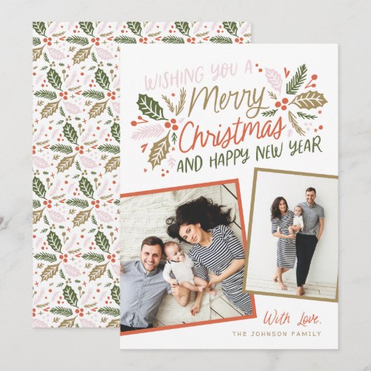 Holly Tilted Snapshot Multi-Photo Feestdagenkaart (Voorkant / Achterkant)