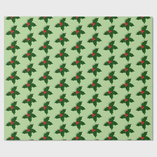 Holly Tree Berries Pattern Kerstfeestdag Cadeaupapier (Vlak)