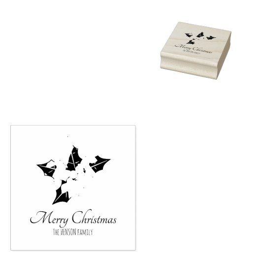 Holly Tree Berry Script Holiday Rubberstempel (Gestempeld)