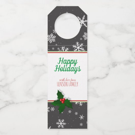 Holly Tree Berry Snowflakes Aangepast kerstfeest Flessenhanger (Voorkant)