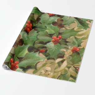 Holly Tree Kerstvakantie Vintage Cadeaupapier