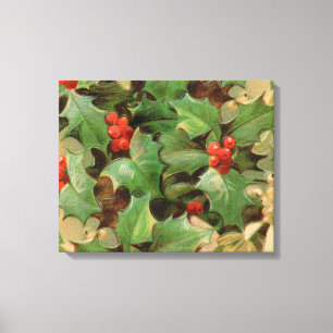 Holly Tree Kerstvakantie Vintage Canvas Afdruk