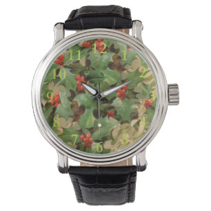 Holly Tree Kerstvakantie Vintage Horloge