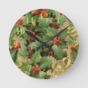 Holly Tree Kerstvakantie Vintage Ronde Klok