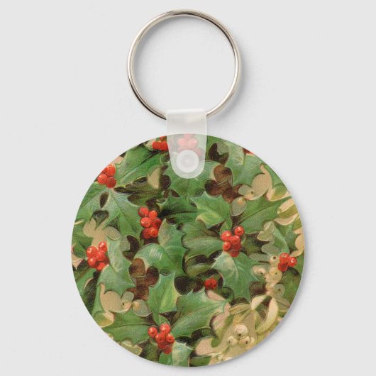 Holly Tree Kerstvakantie Vintage Sleutelhanger (Voorkant)