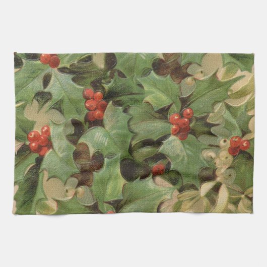 Holly Tree Kerstvakantie Vintage Theedoek (Horizontaal)