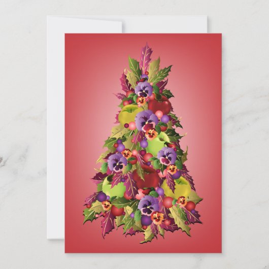 Holly Tree met appels en Pansies Roze Kerstmis Kaart (Voorkant)