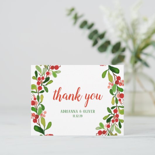 Holly verlaat Berry Christmas | Bruiloft dank u Briefkaart (Staand voorkant)