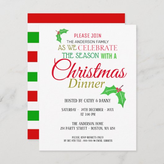 Holly verlaat de uitnodiging voor het kerstdiner (Voorkant / Achterkant)