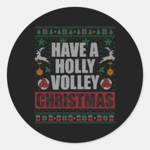 Holly Volley Volleybal Ugly Christmas Mannen W Ronde Sticker