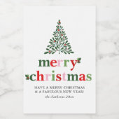 Holly Vrolijk & Helder Kerstmis Wijn Etiket (Enkel label)