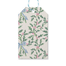 Holly Winged Blauwe Strik Kerst Cadeautags Crème B