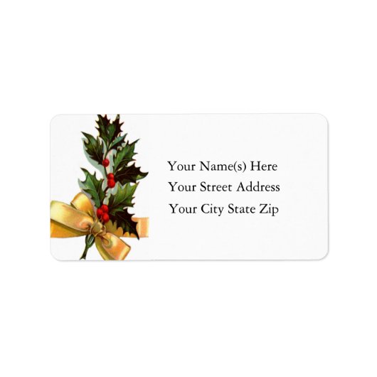 Holly with Gold Ribbon Address Label (Voorkant)