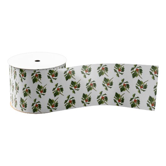 Holly with Red Berries on Ivory Texture Grosgrain Lint (Spoel)