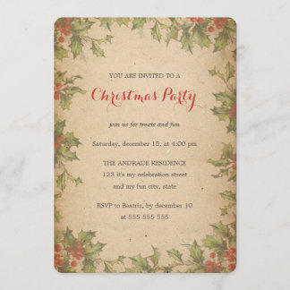 Holly Wreatborder Rustic kerstparty Kaart