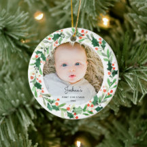 Holly Wreate Baby 1st kerstfoto Ornament