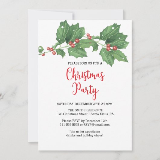 Holly Wreate Kerstparty Uitnodiging (Voorkant)