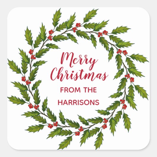 Holly Wreater Sticker Label kerstontwerp (Voorkant)