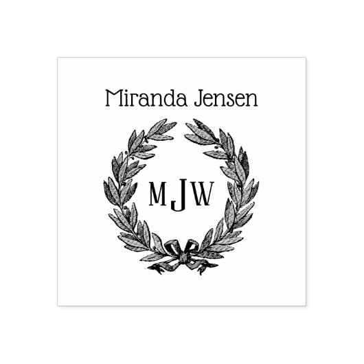 Holly Wreath 3 Initiaal Monogram Naam Rubberstempel (Afrduk)
