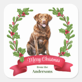 Holly Wreath Chesapeake Bay Retriever Dog Vierkante Sticker