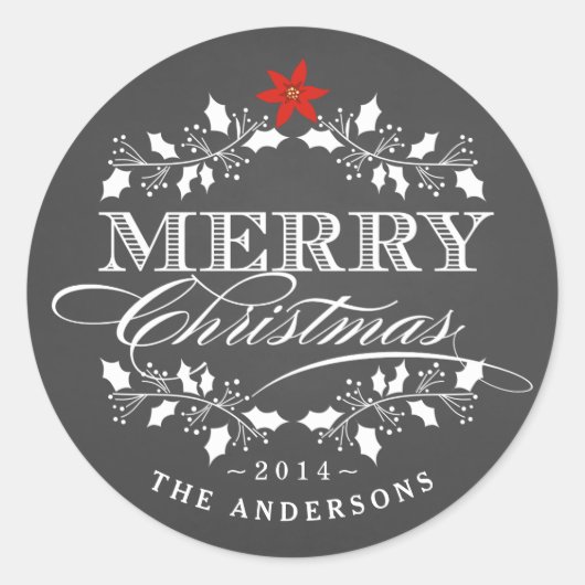 Holly Wreath Christmas Chalkboard Typografie Label (Voorkant)