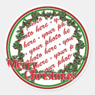 Holly Wreath Circle Photo Lijst Ronde Sticker