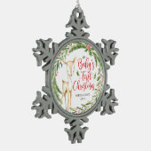Holly Wreath Deer Baby's Eerste Kerstmis Tin Sneeuwvlok Ornament (Links)