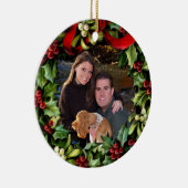 Holly Wreath Foto gepersonaliseerd Ornament (Rechts)