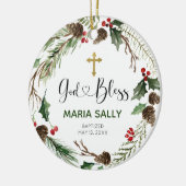 Holly Wreath Girl Baptism Ornament (Links)