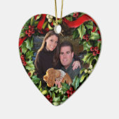 Holly Wreath Heart Photo Personalized Ornament (Links)