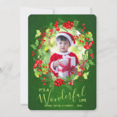 Holly Wreath kerstfoto Feestdagenkaart (Voorkant)