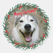 Holly Wreath kerstfoto Ronde Sticker (Voorkant)