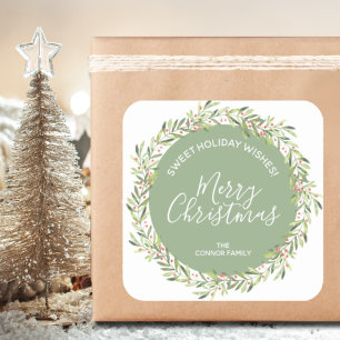 Holly Wreath Kersthomemade Holiday Baking Vierkante Sticker