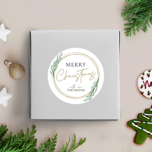Holly Wreath kerstlabel Gold Greenery Ronde Sticker