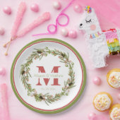 Holly Wreath Kerstmis | Vakantiemonogram  Papieren Bordje (Feest)