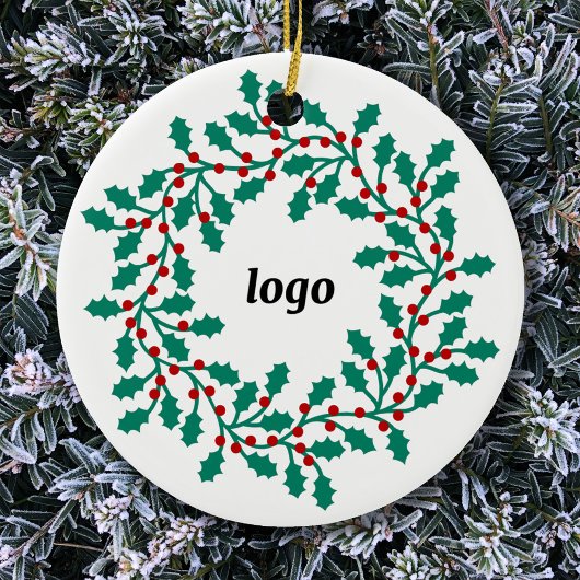 Holly Wreath Logo Business Keramisch Ornament