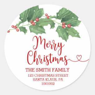 Holly Wreath Merry kerst Return-adres Ronde Sticker