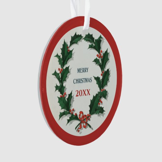 Holly Wreath Merry Kerstacrylische kerst Ornament (voorkant)