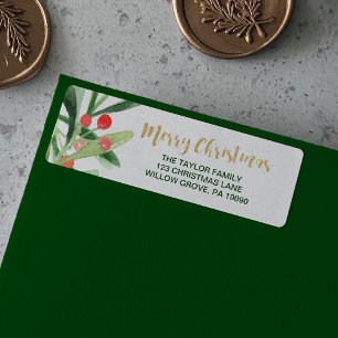 Holly Wreath Merry Kerstmis Etiket