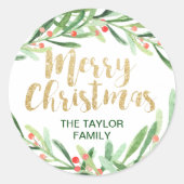 Holly Wreath Merry Kerstmis Ronde Sticker (Voorkant)