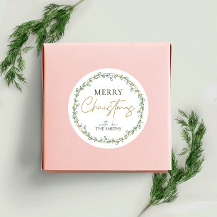 Holly Wreath Merry kerstrecker Greenery Ronde Sticker
