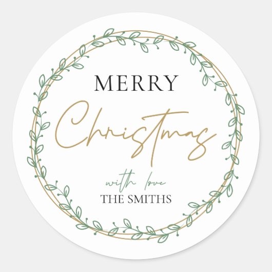 Holly Wreath Merry kerstrecker Greenery Ronde Sticker (Voorkant)