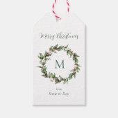 Holly Wreath Monogram Kerstmis Cadeaulabel (Voorkant)