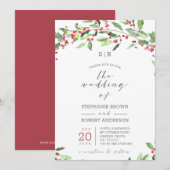 Holly Wreath Monogrammed Holiday Wedding Card Kaart (Voorkant / Achterkant)