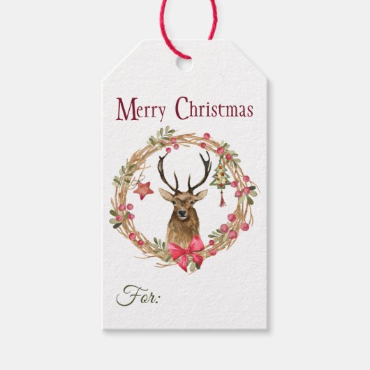 Holly Wreath Red Bow Reindekerst Cadeaulabel (Voorkant)