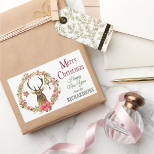 Holly Wreath Red Bow Reindekerst Rechthoekige Sticker
