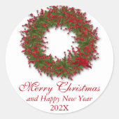 Holly Wreath Ronde Sticker (Voorkant)