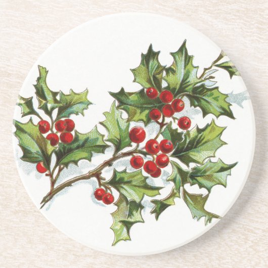 HollyBerries 001 Zandsteen Onderzetter (Voorkant)